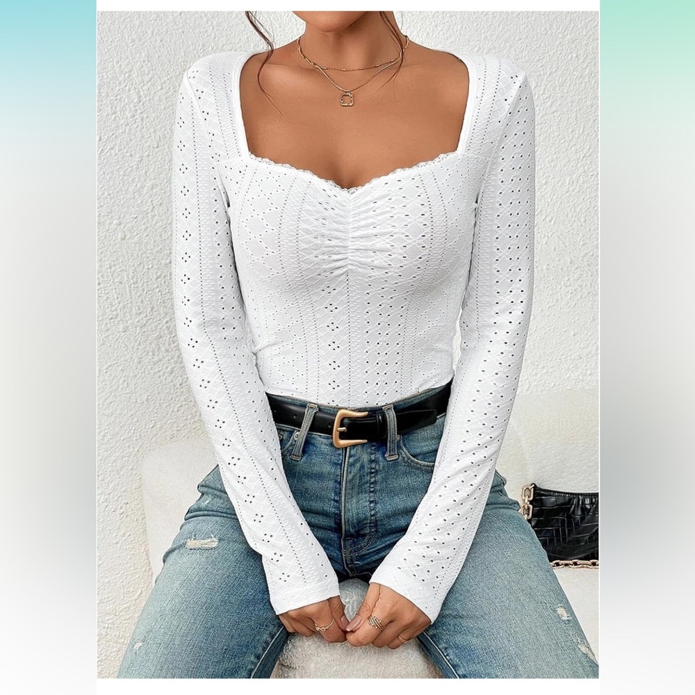 White Eyelet Long Sleeve Top